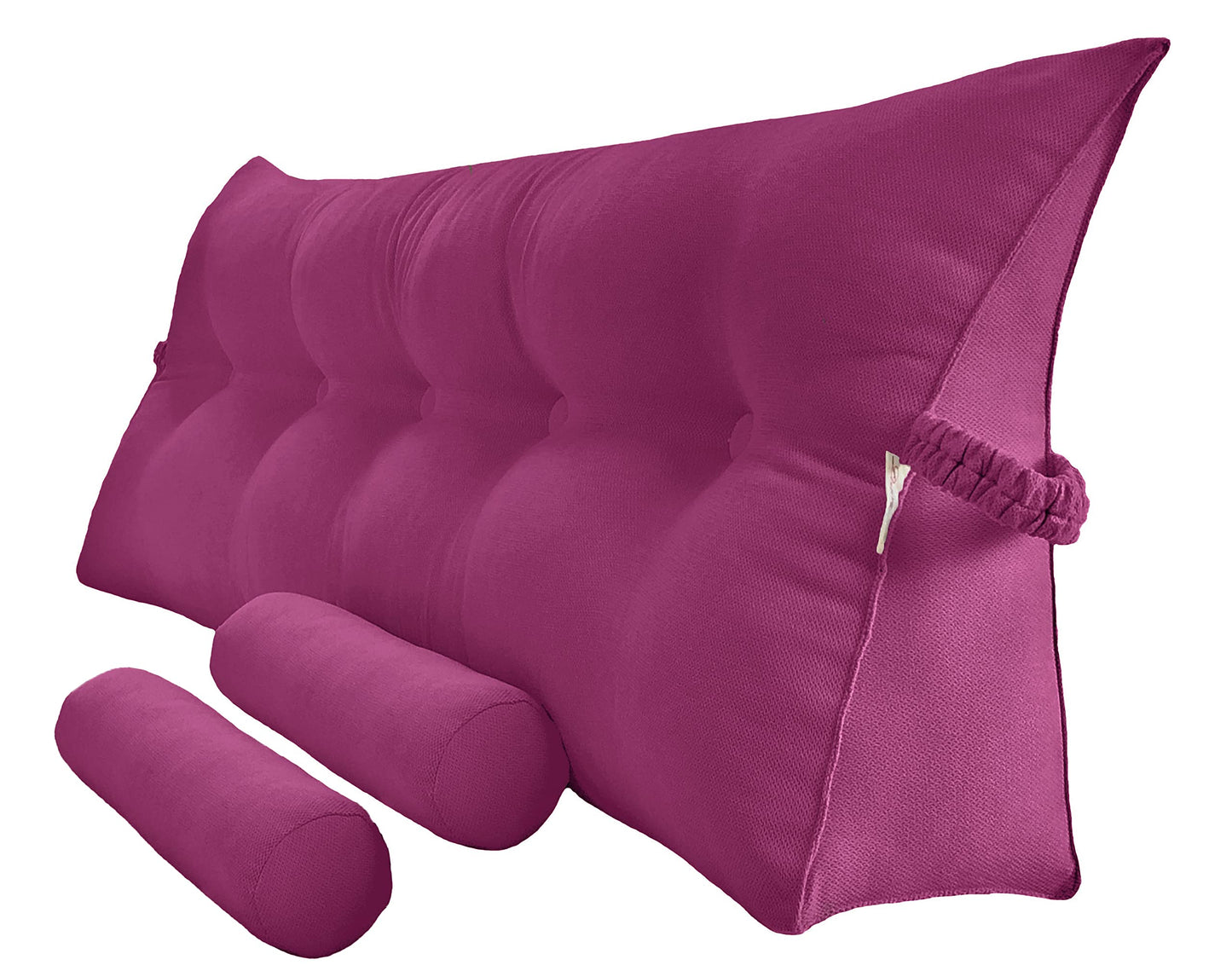 Bourkimi Queen Size Velvet Headboard Wedge Pillow Set with 2 Detachable Neck Rolls and Removable Washable Cover