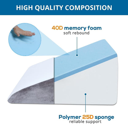 Bourkimi 24-Inch Memory Foam Bed Wedge Pillow with 30-Degree Incline, Ergonomic Back and Leg Support Pillow with Washable Cover