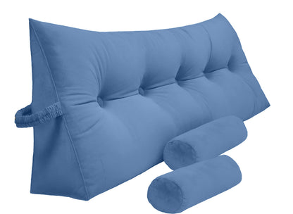 Bourkimi Queen Size Velvet Headboard Wedge Pillow Set with 2 Detachable Neck Rolls and Removable Washable Cover
