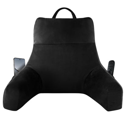Bourkimi 18-Inch Shredded Memory Foam Reading Pillow with Arms, Velvet Bed Rest Back Support Pillow with Side Pocket