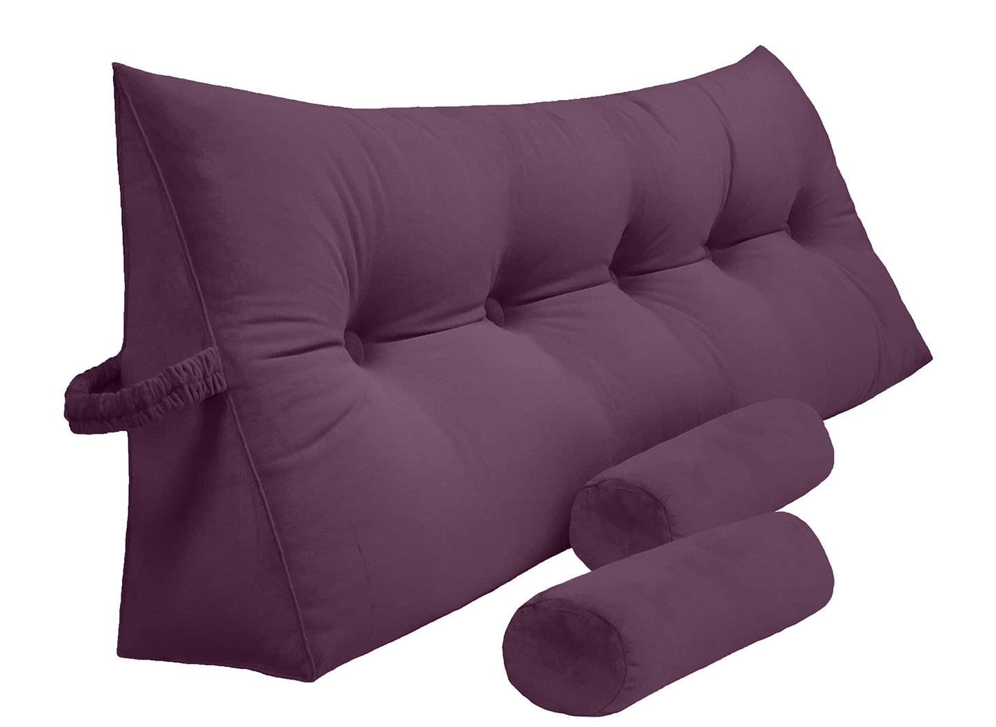 Bourkimi Queen Size Velvet Headboard Wedge Pillow Set with 2 Detachable Neck Rolls and Removable Washable Cover