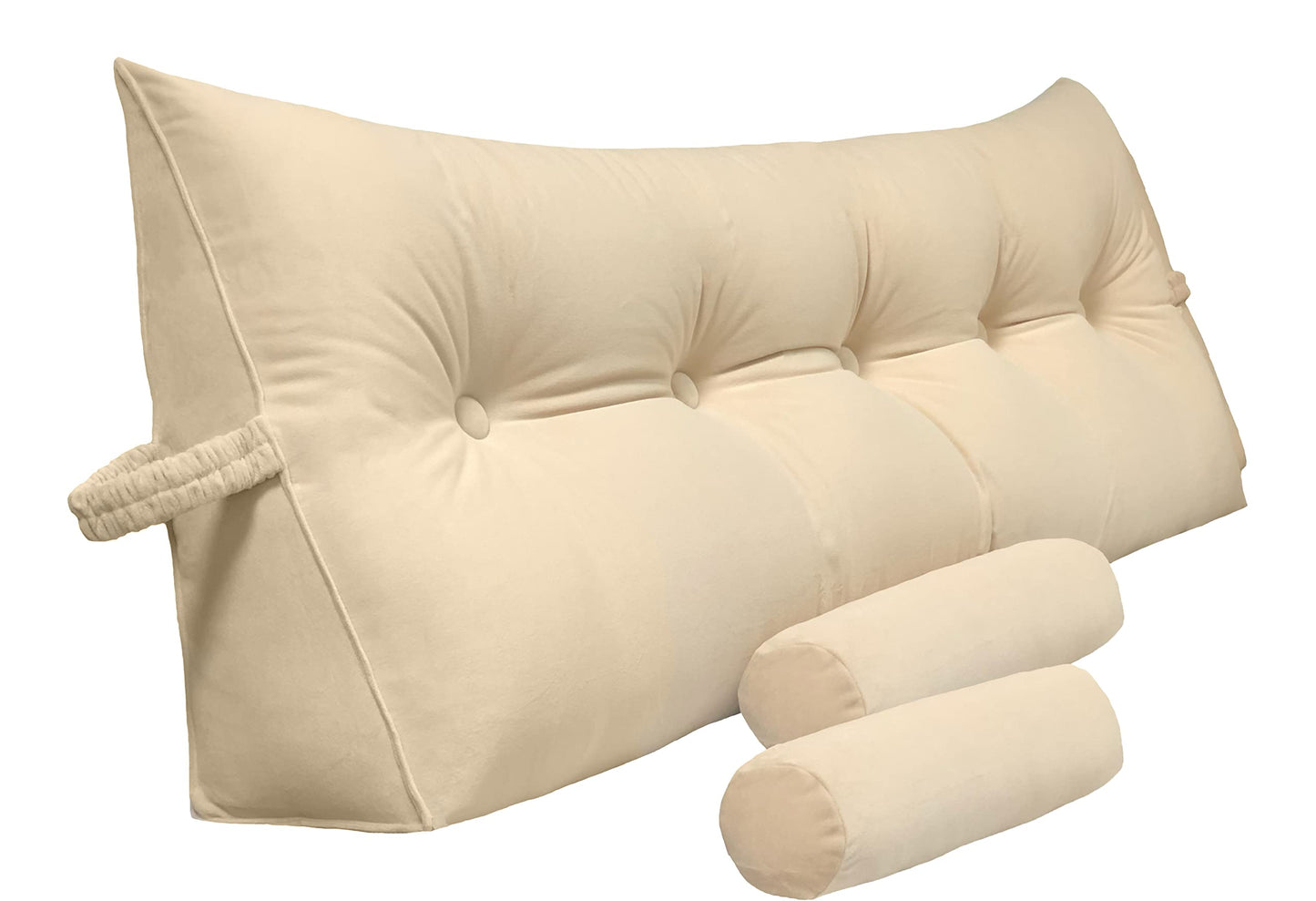 Bourkimi Queen Size Velvet Headboard Wedge Pillow Set with 2 Detachable Neck Rolls and Removable Washable Cover