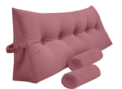 Bourkimi Queen Size Velvet Headboard Wedge Pillow Set with 2 Detachable Neck Rolls and Removable Washable Cover