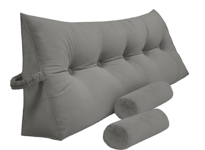 Bourkimi Queen Size Velvet Headboard Wedge Pillow Set with 2 Detachable Neck Rolls and Removable Washable Cover