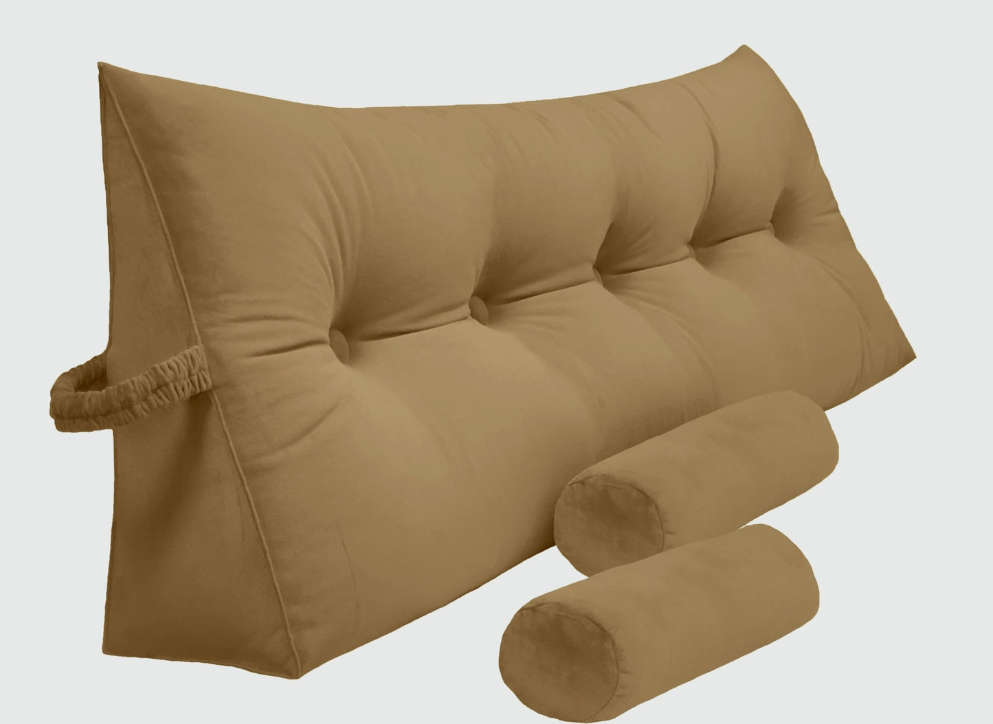 Bourkimi Queen Size Velvet Headboard Wedge Pillow Set with 2 Detachable Neck Rolls and Removable Washable Cover