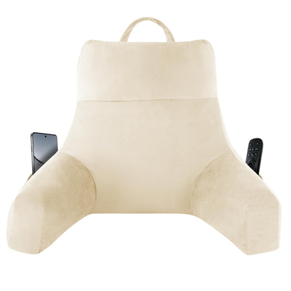Bourkimi 18-Inch Shredded Memory Foam Reading Pillow with Arms, Velvet Bed Rest Back Support Pillow with Side Pocket