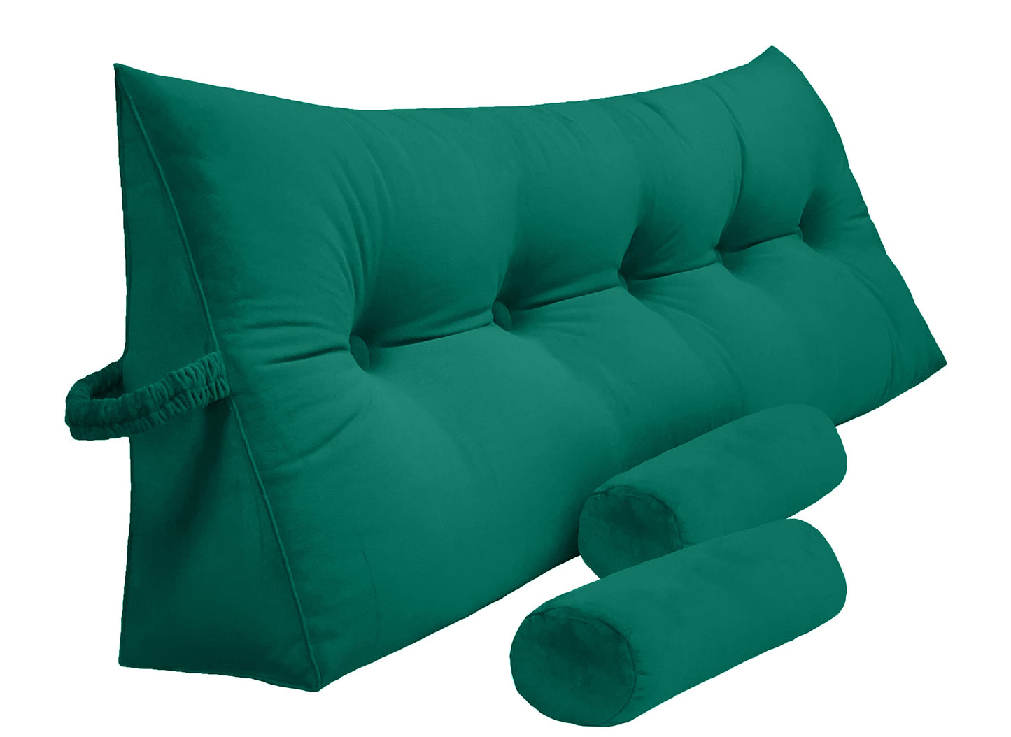 Bourkimi Queen Size Velvet Headboard Wedge Pillow Set with 2 Detachable Neck Rolls and Removable Washable Cover