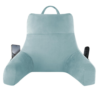 Bourkimi 18-Inch Shredded Memory Foam Reading Pillow with Arms, Velvet Bed Rest Back Support Pillow with Side Pocket