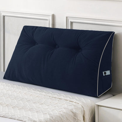 Bourkimi Queen Size Wedge Headboard Pillow Set with 2 Bolster Pillows, Velvet Back Support Reading Pillow with Removable Washable Cover