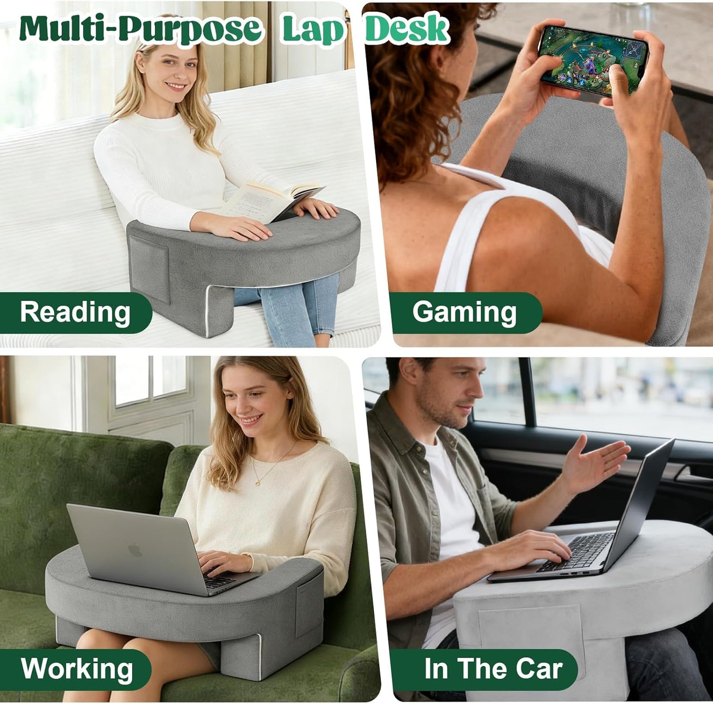 Bourkimi Adjustable 3-Piece Reading Wedge Pillow Set with Laptop Tray, Modular Bed Rest Support System with Side Pockets
