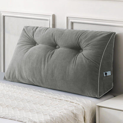 Bourkimi Queen Size Wedge Headboard Pillow Set with 2 Bolster Pillows, Velvet Back Support Reading Pillow with Removable Washable Cover