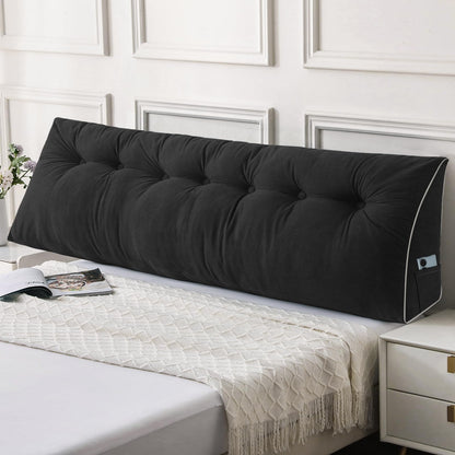 Bourkimi Queen Size Wedge Headboard Pillow Set with 2 Bolster Pillows, Velvet Back Support Reading Pillow with Removable Washable Cover