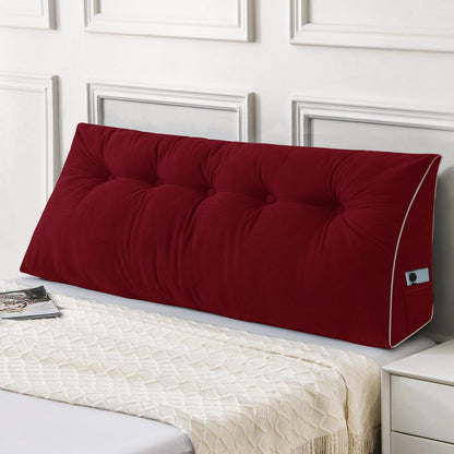Bourkimi Queen Size Wedge Headboard Pillow Set with 2 Bolster Pillows, Velvet Back Support Reading Pillow with Removable Washable Cover