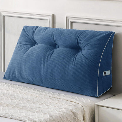 Bourkimi Queen Size Wedge Headboard Pillow Set with 2 Bolster Pillows, Velvet Back Support Reading Pillow with Removable Washable Cover