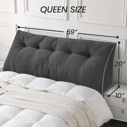 Bourkimi Queen Size Wedge Headboard Pillow Set with 2 Bolster Pillows, Velvet Back Support Reading Pillow with Removable Washable Cover