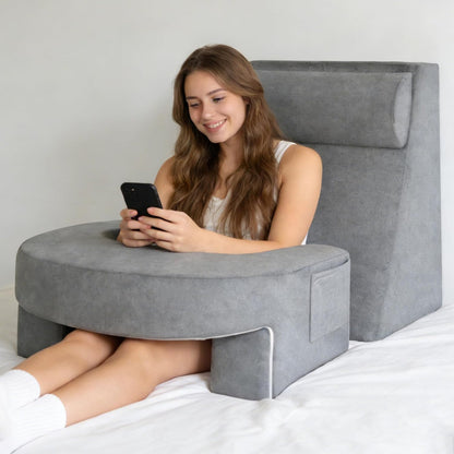 Bourkimi Adjustable 3-Piece Reading Wedge Pillow Set with Laptop Tray, Modular Bed Rest Support System with Side Pockets