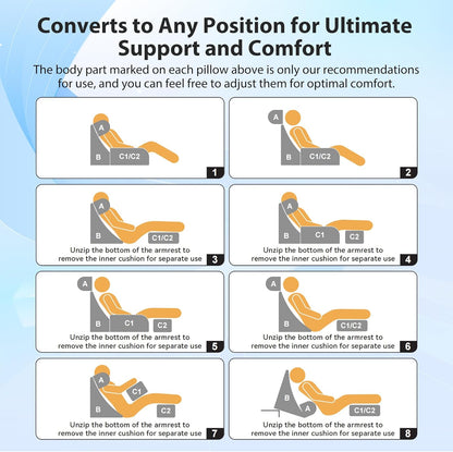 Bourkimi Medium Foam Reading Pillow with Detachable Arms and Headrest, Bed Rest Back Support Pillow with Side Pockets
