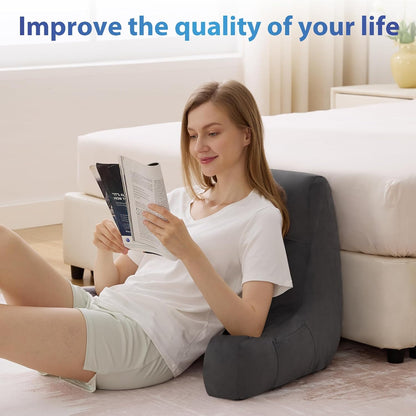 Bourkimi 18-Inch Shredded Memory Foam Reading Pillow with Arms, Velvet Bed Rest Back Support Pillow with Side Pocket