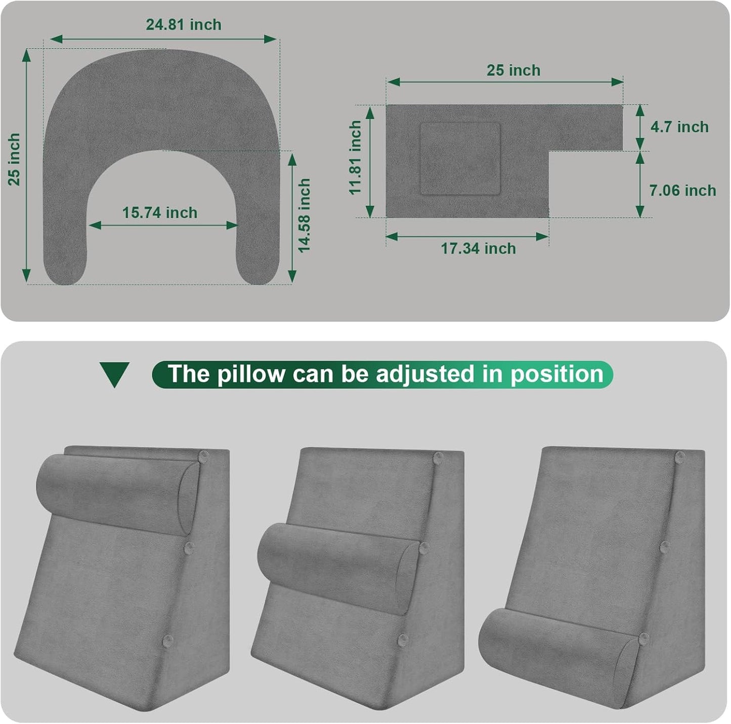 Bourkimi Adjustable 3-Piece Reading Wedge Pillow Set with Laptop Tray, Modular Bed Rest Support System with Side Pockets