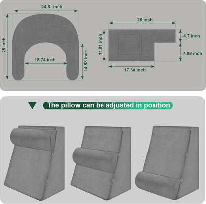 Bourkimi Adjustable 3-Piece Reading Wedge Pillow Set with Laptop Tray, Modular Bed Rest Support System with Side Pockets