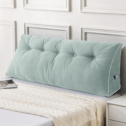 Bourkimi Queen Size Wedge Headboard Pillow Set with 2 Bolster Pillows, Velvet Back Support Reading Pillow with Removable Washable Cover