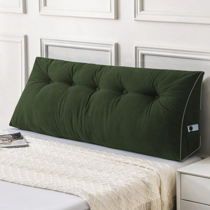 Bourkimi Queen Size Wedge Headboard Pillow Set with 2 Bolster Pillows, Velvet Back Support Reading Pillow with Removable Washable Cover