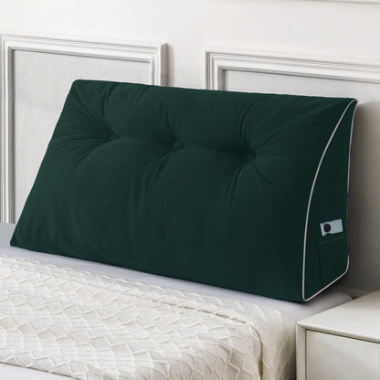 Bourkimi Queen Size Wedge Headboard Pillow Set with 2 Bolster Pillows, Velvet Back Support Reading Pillow with Removable Washable Cover