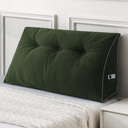 Bourkimi Queen Size Wedge Headboard Pillow Set with 2 Bolster Pillows, Velvet Back Support Reading Pillow with Removable Washable Cover