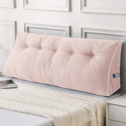 Bourkimi Queen Size Wedge Headboard Pillow Set with 2 Bolster Pillows, Velvet Back Support Reading Pillow with Removable Washable Cover