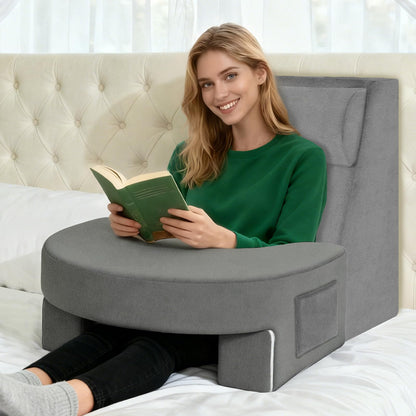 Bourkimi Adjustable 3-Piece Reading Wedge Pillow Set with Laptop Tray, Modular Bed Rest Support System with Side Pockets