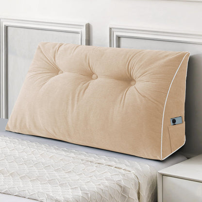 Bourkimi Queen Size Wedge Headboard Pillow Set with 2 Bolster Pillows, Velvet Back Support Reading Pillow with Removable Washable Cover