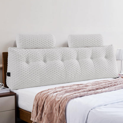 Bourkimi Queen Size Wedge Headboard Pillow Set with 2 Roll Pillows, Velvet Back Support Reading Pillow with Removable Washable Cover