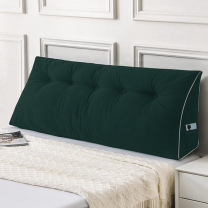 Bourkimi Queen Size Wedge Headboard Pillow Set with 2 Bolster Pillows, Velvet Back Support Reading Pillow with Removable Washable Cover