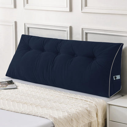 Bourkimi Queen Size Wedge Headboard Pillow Set with 2 Bolster Pillows, Velvet Back Support Reading Pillow with Removable Washable Cover