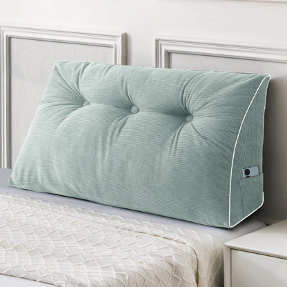 Bourkimi Queen Size Wedge Headboard Pillow Set with 2 Bolster Pillows, Velvet Back Support Reading Pillow with Removable Washable Cover