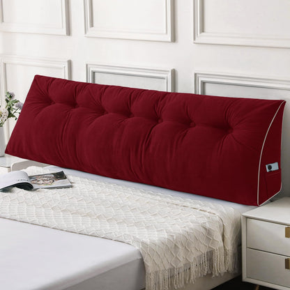 Bourkimi Queen Size Wedge Headboard Pillow Set with 2 Bolster Pillows, Velvet Back Support Reading Pillow with Removable Washable Cover