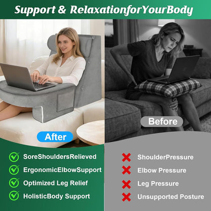 Bourkimi Adjustable 3-Piece Reading Wedge Pillow Set with Laptop Tray, Modular Bed Rest Support System with Side Pockets