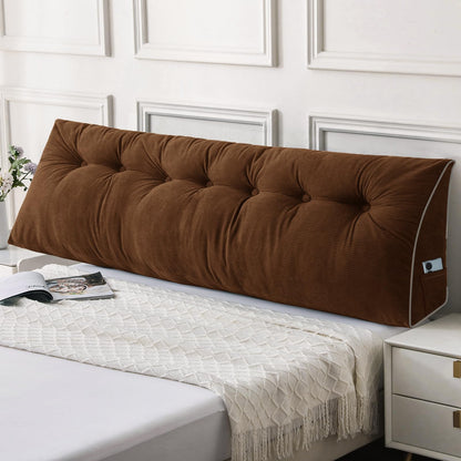 Bourkimi Queen Size Wedge Headboard Pillow Set with 2 Bolster Pillows, Velvet Back Support Reading Pillow with Removable Washable Cover