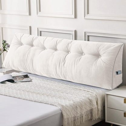 Bourkimi Queen Size Wedge Headboard Pillow Set with 2 Bolster Pillows, Velvet Back Support Reading Pillow with Removable Washable Cover