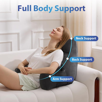 Bourkimi 18-Inch Shredded Memory Foam Reading Pillow with Arms, Velvet Bed Rest Back Support Pillow with Side Pocket