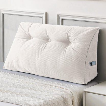 Bourkimi Queen Size Wedge Headboard Pillow Set with 2 Bolster Pillows, Velvet Back Support Reading Pillow with Removable Washable Cover