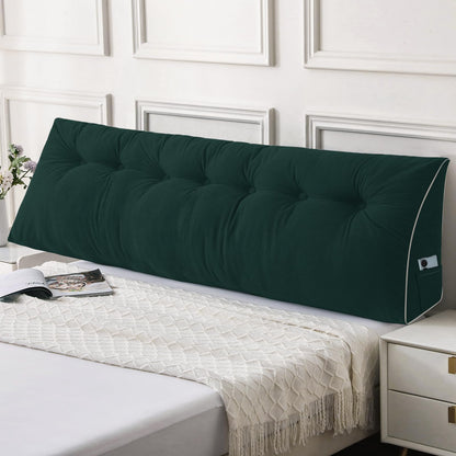Bourkimi Queen Size Wedge Headboard Pillow Set with 2 Bolster Pillows, Velvet Back Support Reading Pillow with Removable Washable Cover