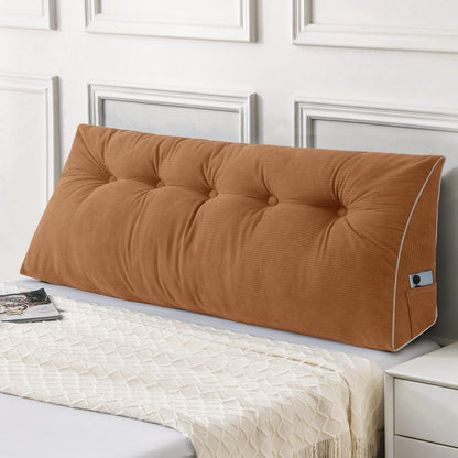 Bourkimi Queen Size Wedge Headboard Pillow Set with 2 Bolster Pillows, Velvet Back Support Reading Pillow with Removable Washable Cover
