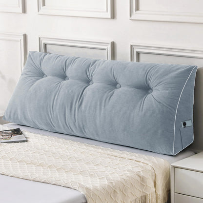 Bourkimi Queen Size Wedge Headboard Pillow Set with 2 Bolster Pillows, Velvet Back Support Reading Pillow with Removable Washable Cover