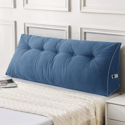Bourkimi Queen Size Wedge Headboard Pillow Set with 2 Bolster Pillows, Velvet Back Support Reading Pillow with Removable Washable Cover