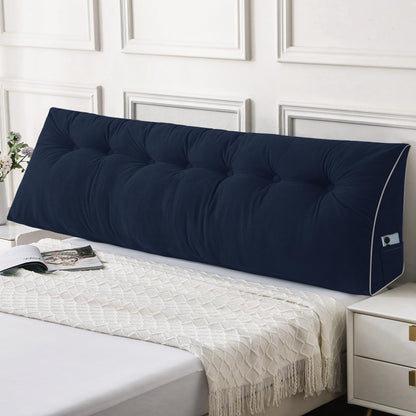 Bourkimi Queen Size Wedge Headboard Pillow Set with 2 Bolster Pillows, Velvet Back Support Reading Pillow with Removable Washable Cover