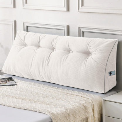 Bourkimi Queen Size Wedge Headboard Pillow Set with 2 Bolster Pillows, Velvet Back Support Reading Pillow with Removable Washable Cover