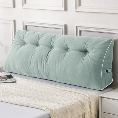 Bourkimi Queen Size Wedge Headboard Pillow Set with 2 Bolster Pillows, Velvet Back Support Reading Pillow with Removable Washable Cover