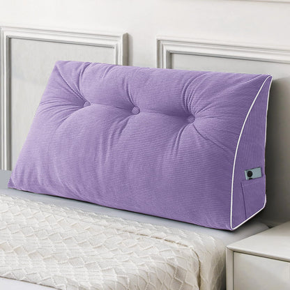 Bourkimi Queen Size Wedge Headboard Pillow Set with 2 Bolster Pillows, Velvet Back Support Reading Pillow with Removable Washable Cover