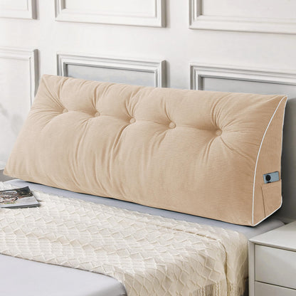 Bourkimi Queen Size Wedge Headboard Pillow Set with 2 Bolster Pillows, Velvet Back Support Reading Pillow with Removable Washable Cover
